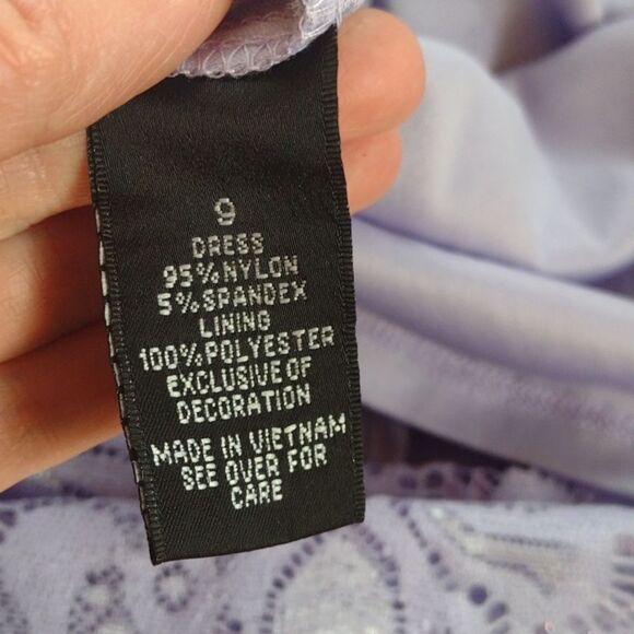 A. Byer Floor Length Sparkly Lace Light Purple Sleeveless Dress Size 9 - Picture 8 of 15